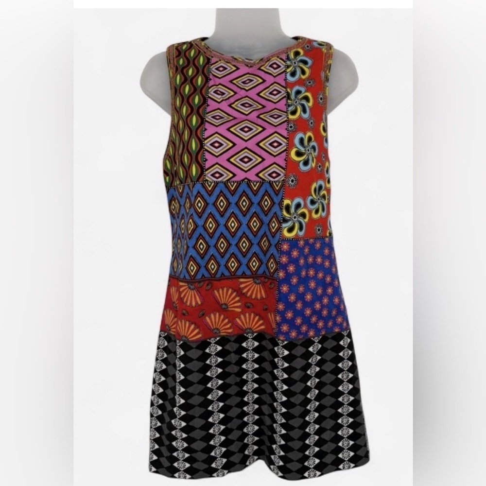 Alice + Olivia × Carla Kranendonk Clyde Patchwork Embroidered Shift Dress. Sz 6